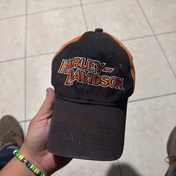 Harley-Davidson Black & Orange Baseball Cap Motorcycle Hat - Picture 1 of 13